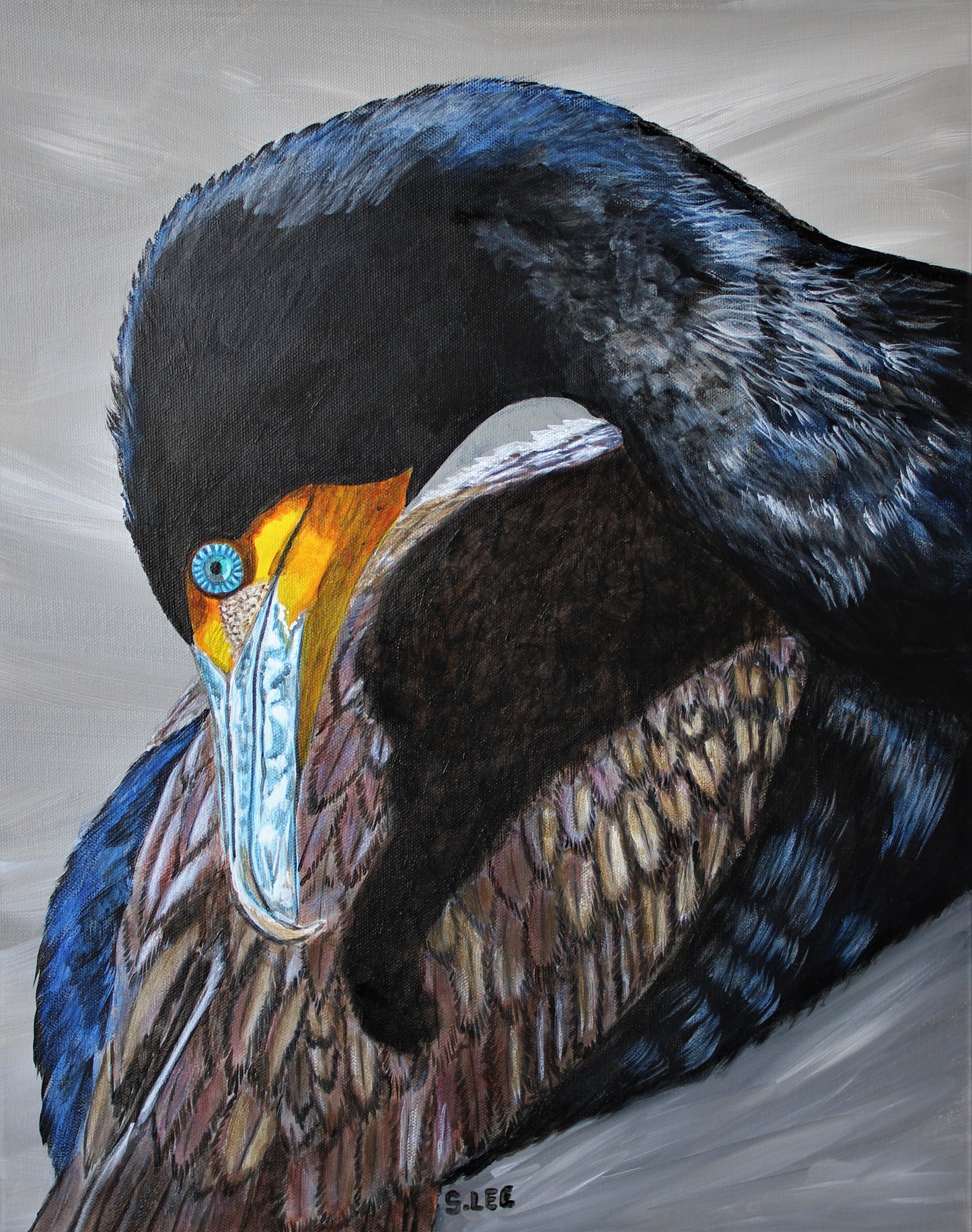 Cormorant original acrylic painting on canvas by Sheryl Lee