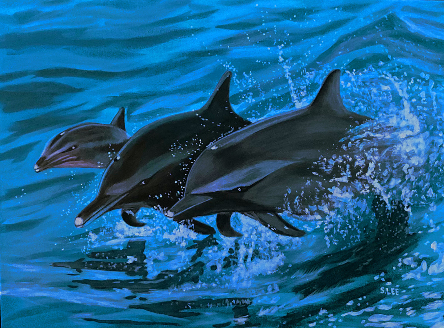 Dolphins original acrylic painting on canvas by Florida artist Sheryl Lee