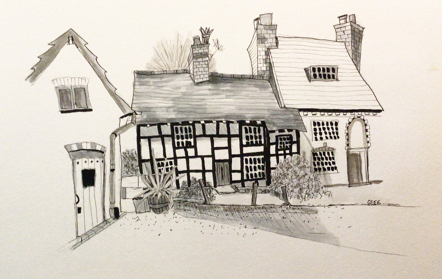 English Village, Ink Drawing