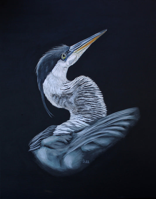Great Blue Heron original acrylic painting on canvas by Sheryl Lee