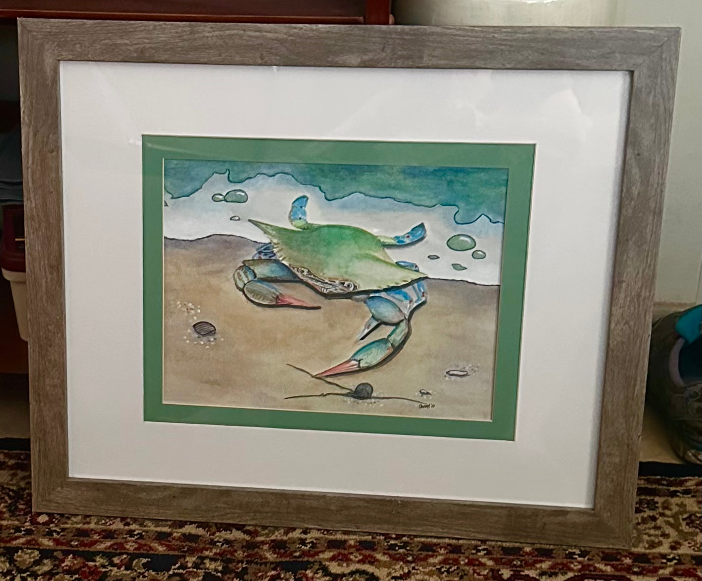 Blue Crab on Beach, Watercolor