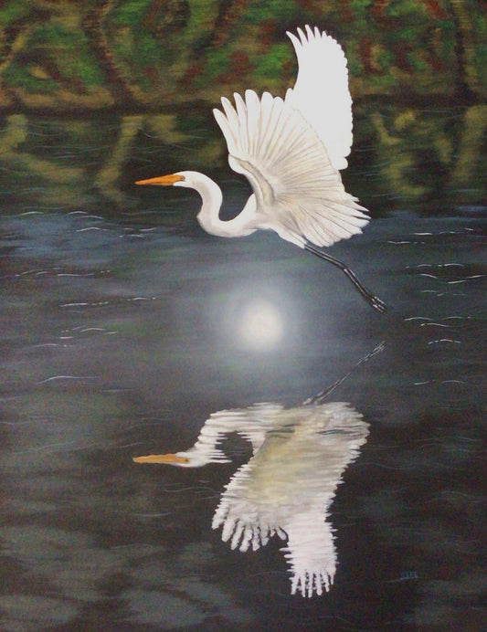 "Moonlight Flight" Great White Egret