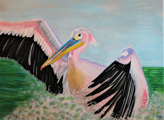 Pelican Landing original acrylic painting on canvas by Sheryl Lee