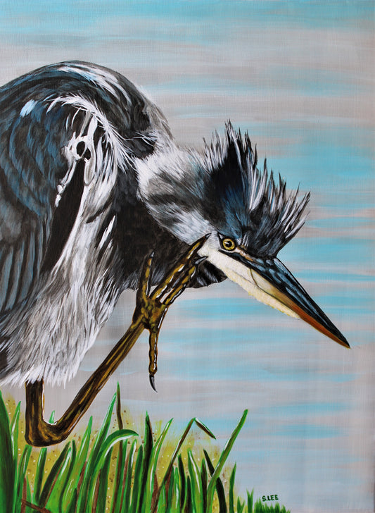 Great Blue Heron original acrylic painting on canvas by Sheryl Lee
