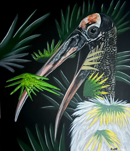 Wood Stork original acrylic painting on canvas by Sheryl Lee
