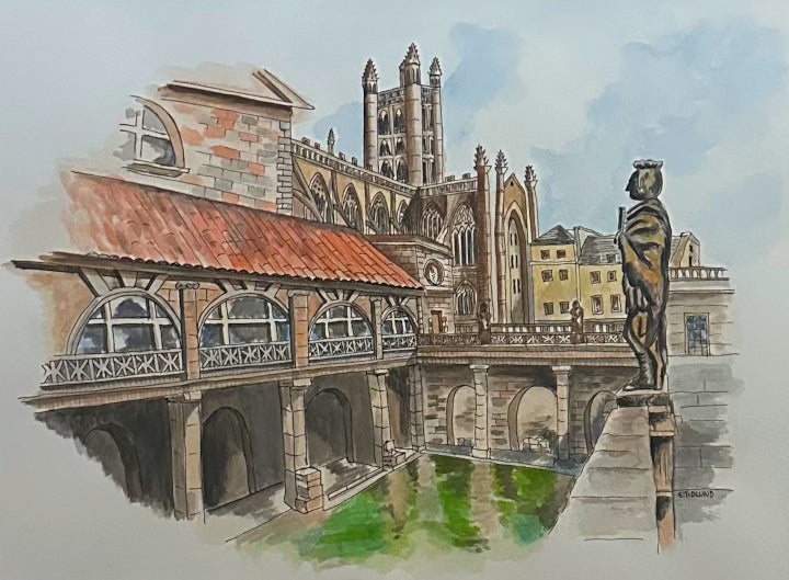 Roman Bath, Watercolor